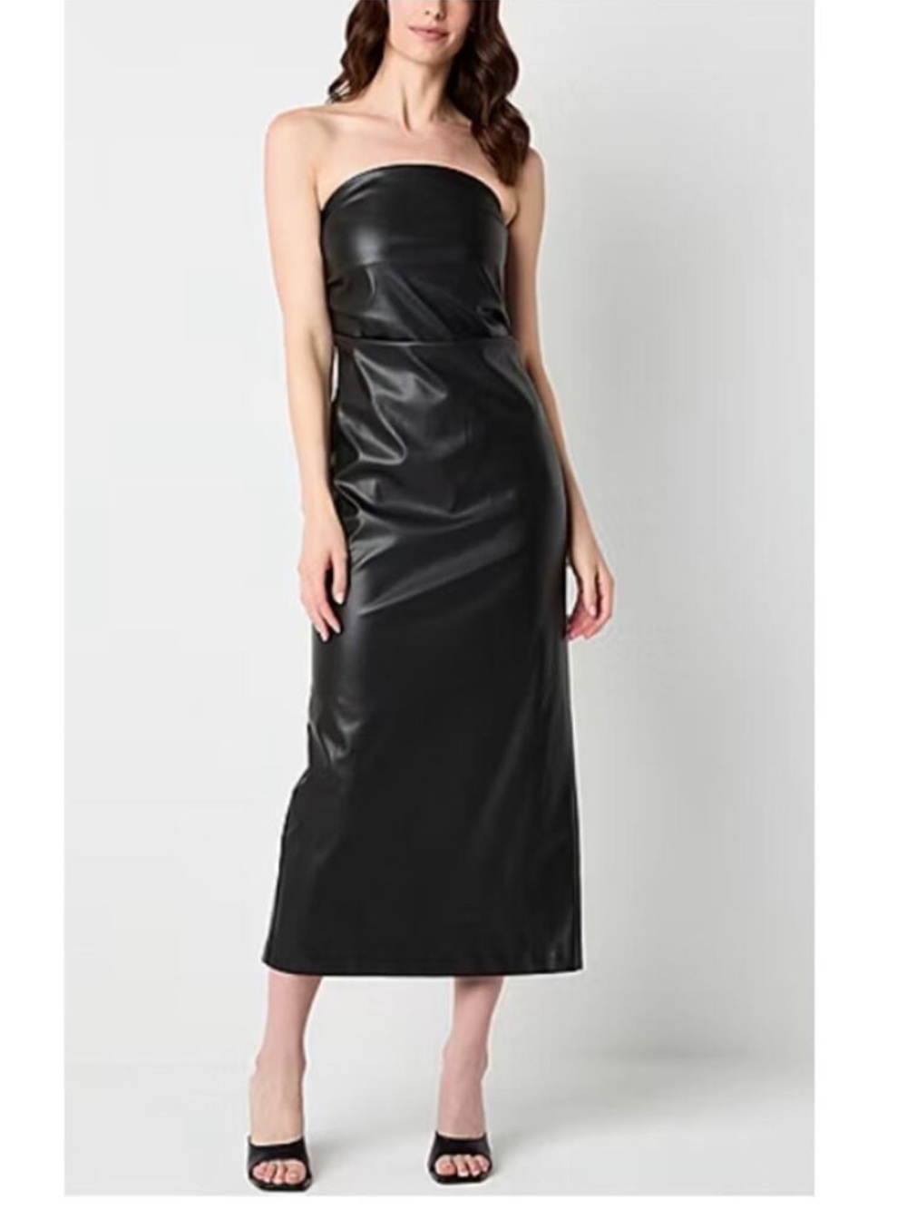 NEW WORTHINGTON Sleeveless
Strapless Faux Leather Bodycon
Midi Slit Dress SZ 10